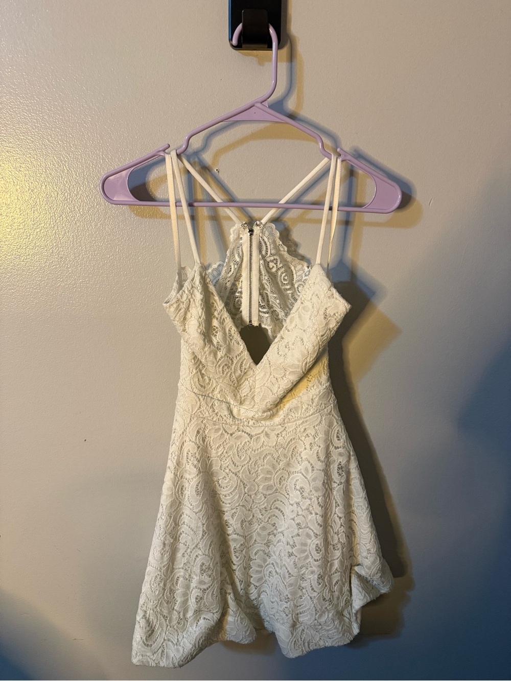Windsor Ivory Lace V-Neck Spaghetti Strap Mini Dress